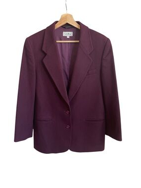 LL Bean Blazer Womens Size 10 Burgundy Wool Cashmere Blend Jacket